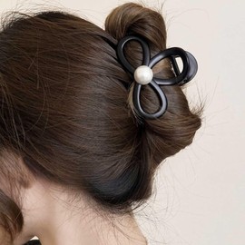 Crymystal Infinite 8 Claw Clips Simple Hair Clamps Simple Strong Hold Jaw Clip Large Pearl Non Slip Hair Clips for Thick Hair and Long Hair Fashion Hair Accessories Jewelry for Women Gifts (Black)