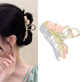 HAPVITAL Hair Clip, Romantic Tulip Styling Hair Clip, Flower Hair Clip, Hair Clip, Hair Accessory, Recommended for Women of All Ages, Popular, Korean Style, Cute, Simple, Stylish, Office Lady (Pink Tulip)