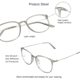 VisionGlobal Blue Light Blocking Glasses for Women/Men, Anti Eyestrain, Computer Reading, TV Glasses, Stylish Square Frame, Anti Glare (Clear Gray, 2.75 Magnification)