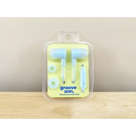 onn. Corded Earphones Earbuds With Built-in Microphone & Silicone Ear Tips Blue