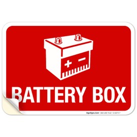 Battery Box Sign, 10x7 Inches, 4 Mil Vinyl Decal Stickers Weather Resistant UV Protected, Made in USA