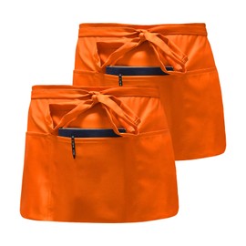 Catime 2 Pack Waist Apron, Vorbinder Apron, Waterproof, Apron Short Dustproof, Half Apron with 3 Pockets, Cooking Apron for Men and Women, Boss, Baker, Servers, Waiters, Craftsmen, orange