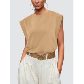 WIHOLL Womens Summer Tops Flowy Tank Tops Loose Fit Tee Shirts Spring Summer Womens Clothes Work Beach Vacation Outfits Resort Wear 2025 Khaki L