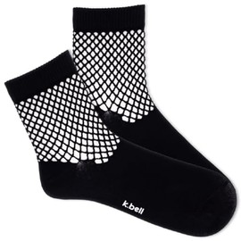 K. Bell Women's Net Crew Socks 1 Pair, Black, Women's 4-10 Shoe