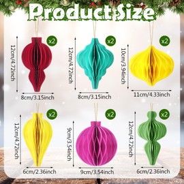 Watersay 12 Pcs Christmas Paper Honeycomb Ornaments Neutral Paper Lantern Ornament Vintage 3D Hanging Honeycomb Balls for Christmas Tree Party Decorations(Colorful)