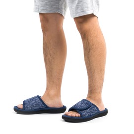 RockDove Men's Adjustable Wrap Memory Foam Slide Slipper, Size 6/7 UK Men, Navy Blue