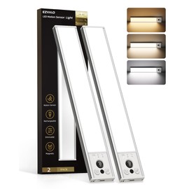 EZVALO 14.5inch Under Cabinet Lighting, Rechargeable Motion Sensor Light Indoor with 3 Color Temperatures, Dimmable & Magnetic Closet Lights, Wireless Under Counter Lights for Kitchen, Stairs (2 Pack)