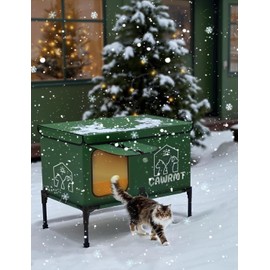 Outdoor Heated Cat House, Detachable Feral Cats House with a Open Window for Inside Outside, Cat House Weatherproof in Winter, Cat Shelter with Pet Heating Pad (Green, Large)