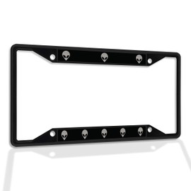 Fastasticdeals Metal Insert License Plate Frame Silver Alien Face Weatherproof Car Accessories Black 4 Holes Solid Insert