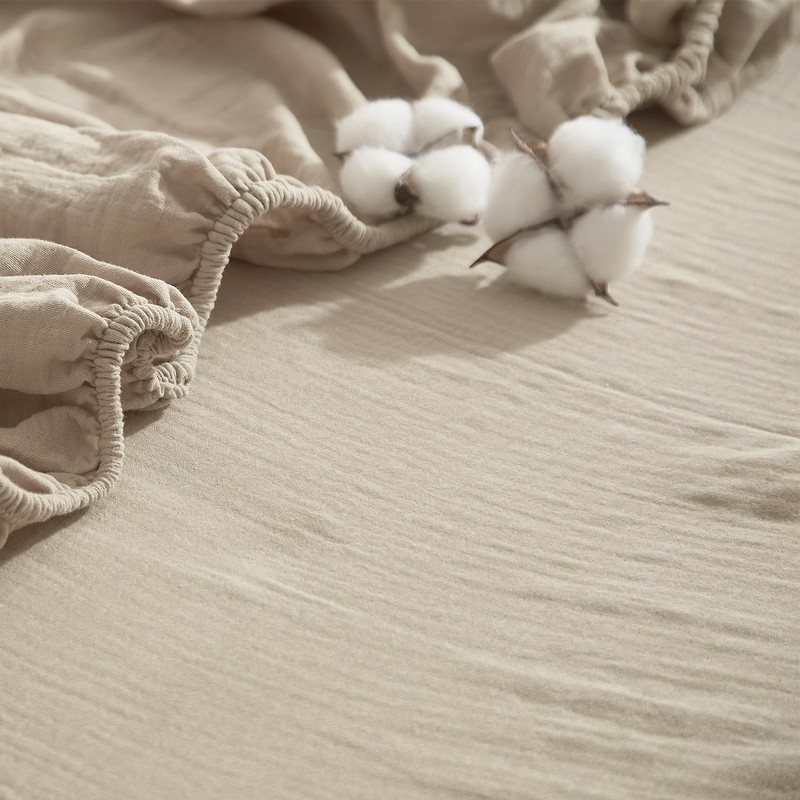 Luofanfei Fitted Sheet 200 x 200 cm Muslin Cotton Khaki