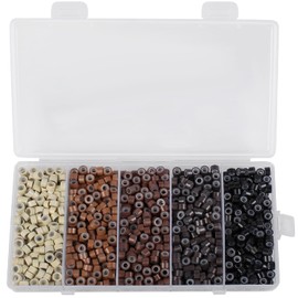 1000PCS Silicone Hair Extensions Beads, 5mm Lined Micro Links Beads, 5Colors Rings Hair Extension Device Tool Kits - Professional Hair Styling Tools Accessory