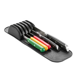 Madesmart Classic 5-Slot Small Knife Holder Storage Mat for Drawers, Soft-Grip Kitchen Knife Block, Carbon