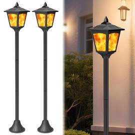 40" Solar Flame Lanterns, IP65 Waterproof Outdoor Post Lights with 3D Flickering Flame, Dusk to Dawn Solar Column Lights for Garden, Driveway, Patio, Yard Decor（1/2 Pack） (2)