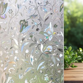 Window Privacy Film Floral,Glass Shower Door Cover for Privacy,Decorative Stained Glass Window Film, Sun Blocking Window Clings Renter-Friendly Static Cling (Tulip, 17.7'' x78.7'')