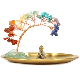 JETHMA Seven Chakra Crystal Tree with Buddha Statue, Money Tree Crystal Tree Energy Balance Tree of Life Handmade Tree and Buddha Statue Zen Chakra Decor for Luck Wealth Home Decor(green)