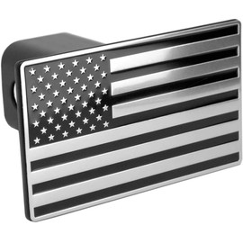 LFPartS USA Flag Emblem Metal Trailer Hitch Cover (Fits 2" Receivers, Black Chrome)