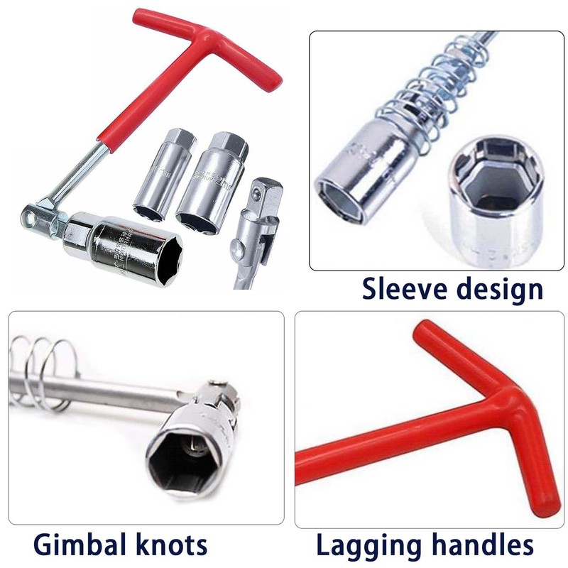 Premium Spark Plug Socket Wrench Set - Red T-Handle Stainless