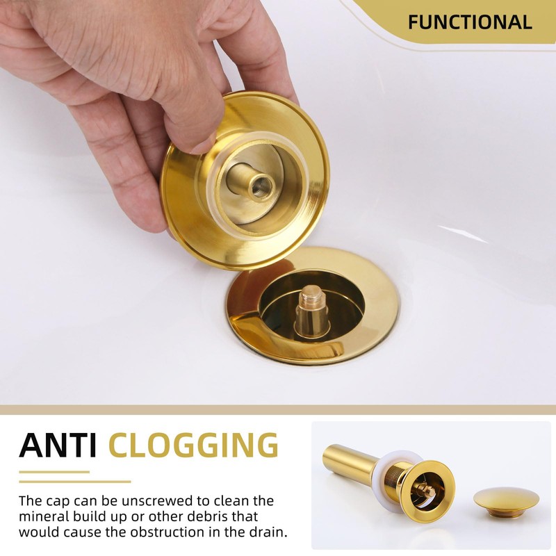 Angle Simple Bathroom Sink Drain Stopper Glossy Deep Gold Color,