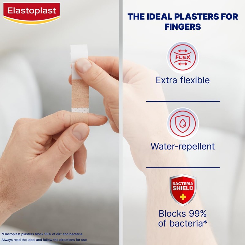 Elastoplast Extra Flexible Finger Strip Plasters (16 Pieces), Flexible and