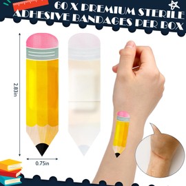 Geiserailie 60 Pcs Pencil Shaped Kids Bandages Pencil Self Adhesive Bandages for Minor Cuts Scrapes Fun First Aid Kit Back to School Gift First Day of School Classroom Party Supplies
