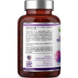 biophix B-3 Nicotinamide 1000 mg 60 Tablets Extra Strength Timed Release - Nicotinic Amide Niacin Natural Flush-Free Vitamin Formula - Supports Skin Cell Health