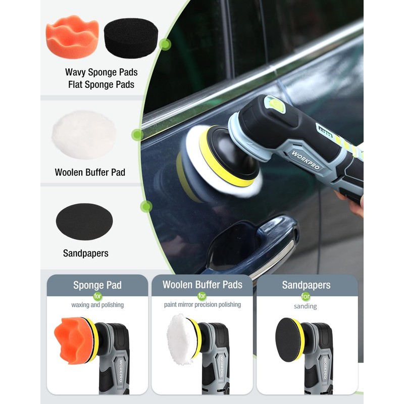 WORKPRO Cordless Mini Buffer Polisher, 12V Buffer Polisher for Car