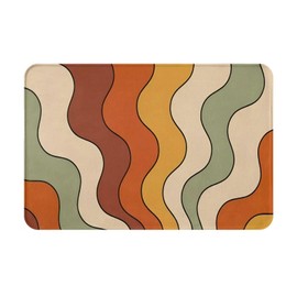 LRCCJS Bath Mat Retro Funky Boho 60s 70s Colorful Stripes Quick Dry Bathroom Rugs Non Slip Absorbent Shower Rug Floor Mat for Bathroom, Bathtub,Sink,16x24 Inch