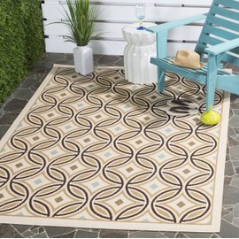 SAFAVIEH Veranda Collection Area Rug - 8' x 11', Cream & Chocolate, Modern Design, Non-Shedding & Easy Care, Indoor/Outdoor & Washable-Ideal for Patio, Backyard, Mudroom (VER047-0212)