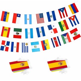 2 Pack 22 Spanish Speaking Countries Flags Banner String For Classroom Decorations, Heritage Hispanic Cultural Events Dercoations,60 Feet 44 Flags