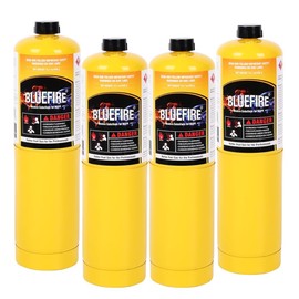 BLUEFIRE MAP MAPP Gas Torch Style Cylinder 14.1 oz 99.9% High Purity Propylene Equal To MAP-PRO Hotter than Propane Cooking MAP Gas to Broil Sous for Welding Brazing on Propane Torch (pack of 4)
