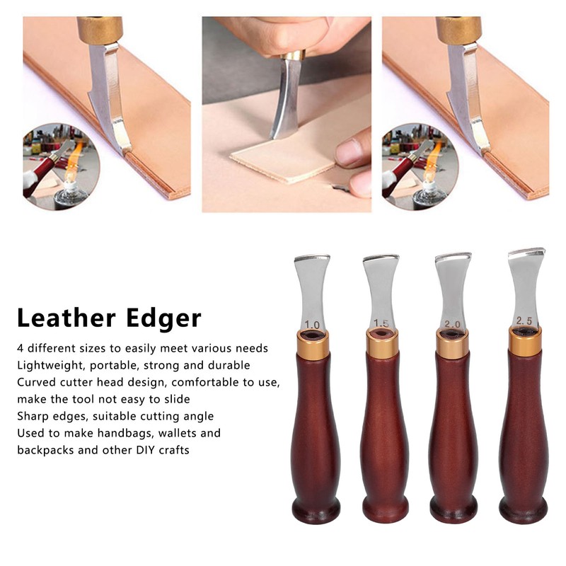 4pcs Leather Edgers Sharp Professional Trimming Working Kit with Wooden