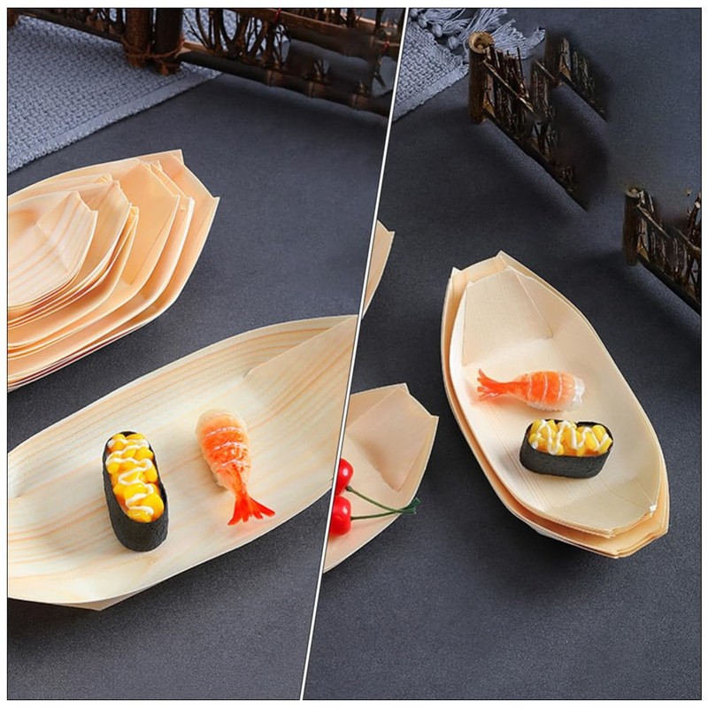 Operitacx 60Pcs Disposable Sushi Boats, 6 Inch Wood Sushi Serving