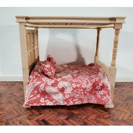 Streets Ahead Dollhouse Bed 4 Poster Canopy Tudor Style Unpainted Wood 1:12 Scale Miniature