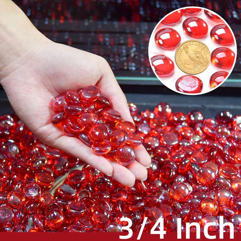 RUOJAS 10 Pounds Ruby Red Fire Glass Beads 3/4 Inch