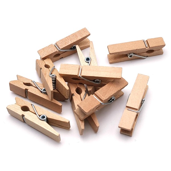 Small Wooden Pegs, Mini Clothespins, Wooden Pegs, Decorative Clips for Photos, Notes, DIY, Christmas Cards and Greeting Cards, Polaroid (35 mm - Pack of 10, NEUTRE)