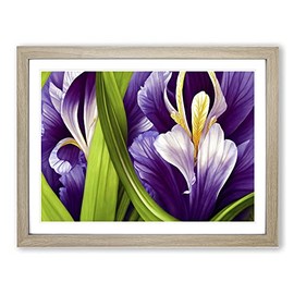 Modern Iris Flowers Vol.8 H1022 Framed Print for Living Room Bedroom Home Office Décor, Wall Art Picture Ready to Hang, Oak A4 Frame (34 x 25 cm)