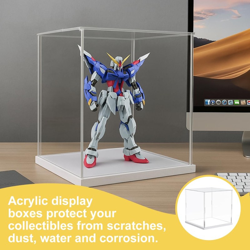 IKOPFLN Clear Acrylic Display Case with White Base, 15 x