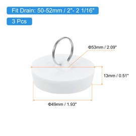 sourcing map 3 Pcs Rubber Sink Plug, Bathtub Drain Stopper Fit for 2" to -2-1/16" Drain Sink Stopper Seal with Hanging Ring for Bathroom Kitchen Laundry, White