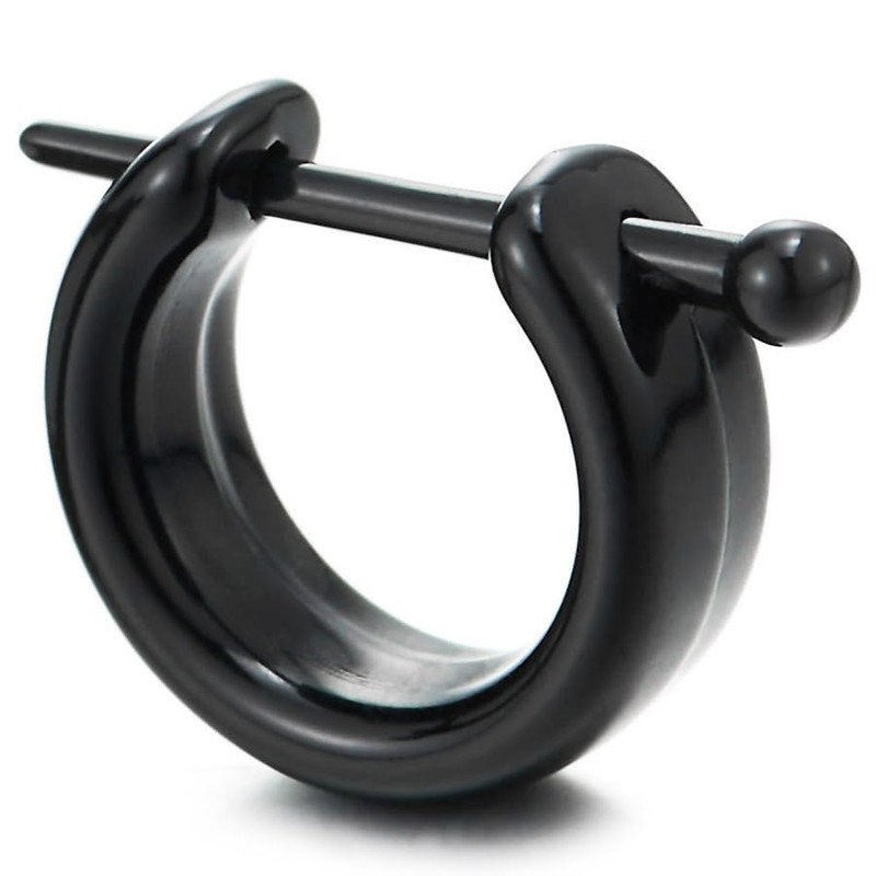 Black Hoop Earrings Huggie Earrings with Secure Latch for Men