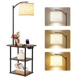 PESRAE Floor Lamp with Tables, End Table with Charging Station(USB & Type-C & AC Port), 3 Color Temperatures 9W LED Bulb, Modern Shelves Side Table for Office, Living Room