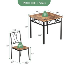 Garvee Kitchen Dining Room Table Sets for 2, 3-Piece Metal and Wood Dining Table Set for 2, Rectangular Kitchen Breakfast Nook Table with 2 Chairs, Retro Brown Rustic Modern Indoor Dinette Furniture