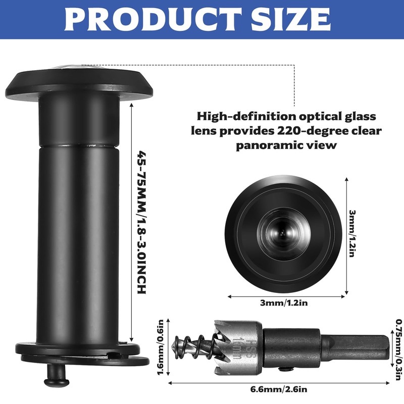 2 Pcs Door Viewer with Privacy Cover, 200° Wide Angle