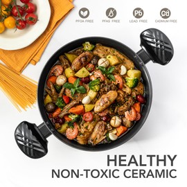 MICHELANGELO Stock Pot with Lid, 6 Quart Soup Pot with Lid, Nonstick Ceramic Cooking Pot with Stay-Cool Handle, Induction Compatible - 6QT, Black