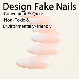 RUOKEXIN Press on Nails Almond Short Fake Nails with Glue Pink White Ombre Acrylic False Nails with Designs Glossy Artificial Nail Press ons Reusable Natural Stick on Nails for Women Fingernails Set