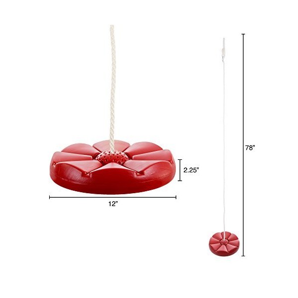 Hey! Play! Disc Swing, Outdoor Plastic Round Seat with Adjustable Nylon Hanging Rope for Kids Playset Frame or Tree, Backyard Swinging Toy (Red)