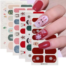 Christmas Nail Wraps Stickers Snowman Snowflake Designs Winter Nail Polish Strips Christmas Gel Nail Stickers Full Nail Wraps Xmas Trees Cute Elk Santa Gel Nail Strips for Women Manicure 6 Sheets