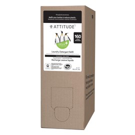 ATTITUDE Natural Liquid Laundry Detergent, Bulk Refill Packaging, Hypoallergenic Plant and Mineral-Based Formula, HE, Vegan and Cruelty-free Washing Machine Soap, Unscented, 160 Loads, 135.3 Fl Oz