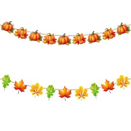 Fall Pumpkins Bunting Banners, Maple Leaves Paper Hanging Ornament for Thanksgiving Day Party Favors, Give Thanks Pumpkin Photo Props Backdrops for Fall Farm Harvest Indoor Outdoor Supplies