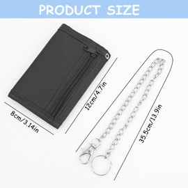 bssmmai Children's Slim Wallet with Chain Clip Zip Foldable Triple Wallet for Teenagers Men Coin Bag Card Holder, black, Casual