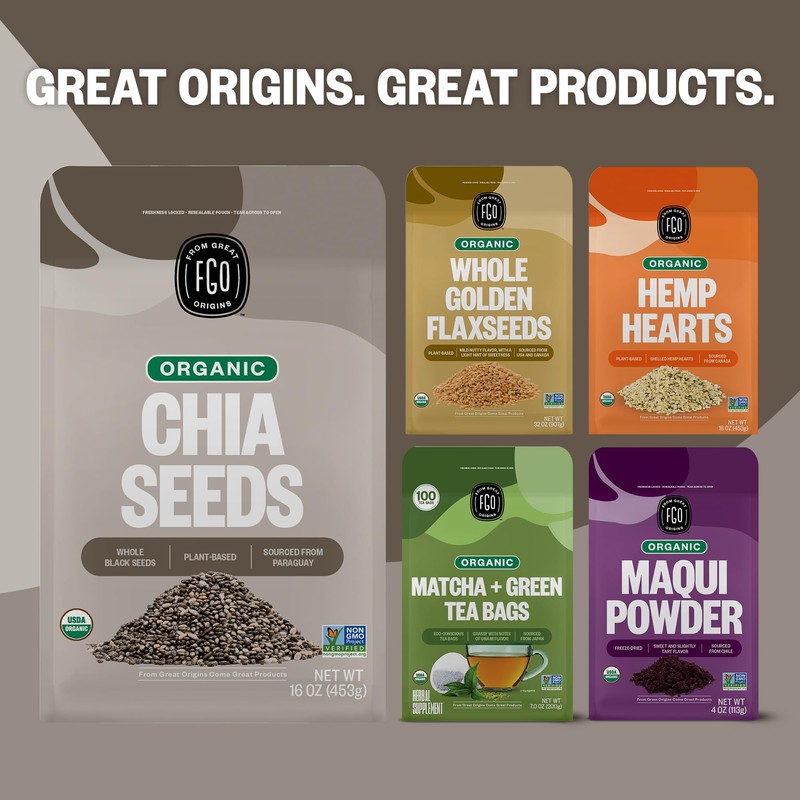 FGO Organic Chia Seeds, 8oz, Natural Raw Black Chia Seeds